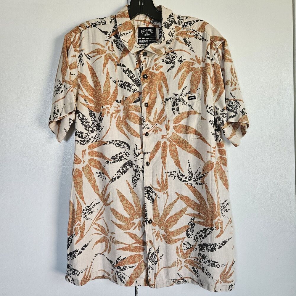 Billabong Hemp Blend Shirt Mens M Floral Hawaiian Camp Button Up